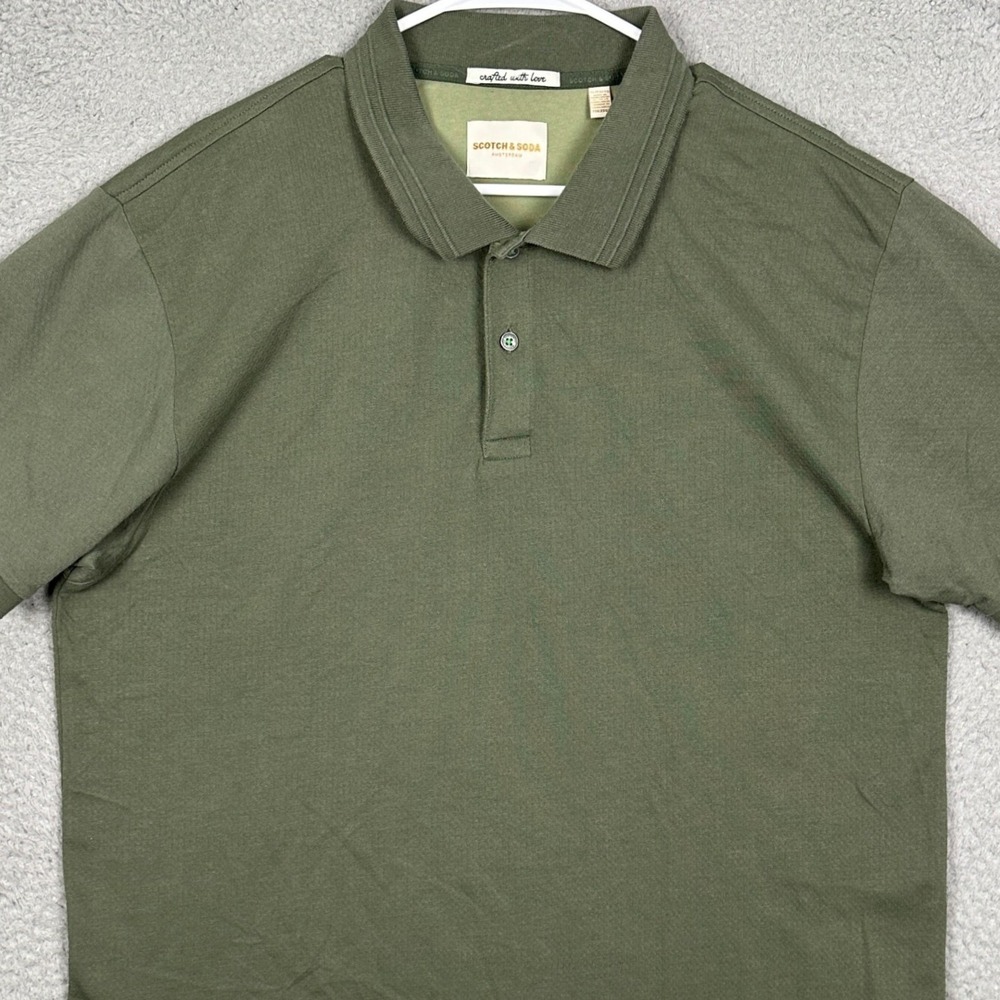Scotch Soda Polo Shirt Mens XL Olive Green Casual Rugby Knit Short Sleeve EUC